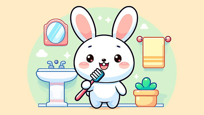 식물 화분 일러스트 들기 사람없음 일상 수건 거울 양치 칫솔 세면대 토끼캐릭터 화장실 벡터 국내일러스트 AI파일 동물캐릭터 모션 라이프 위생용품 청결 토끼 파일형식