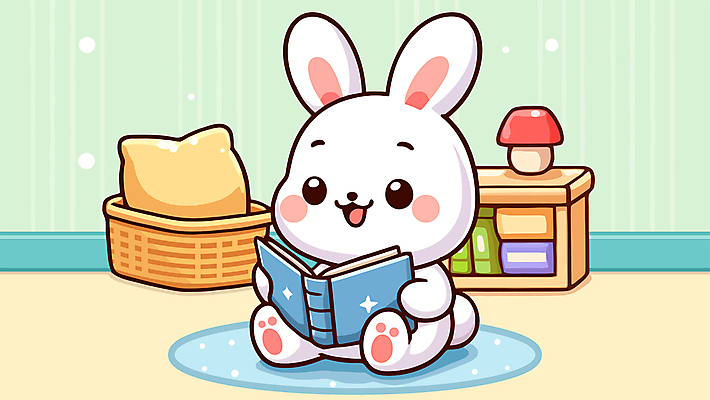 일러스트 전등 책장 방석 사람없음 일상 책 독서 바구니 토끼캐릭터 서랍장 벡터 국내일러스트 AI파일 동물캐릭터 가구 조명 라이프 토끼 파일형식