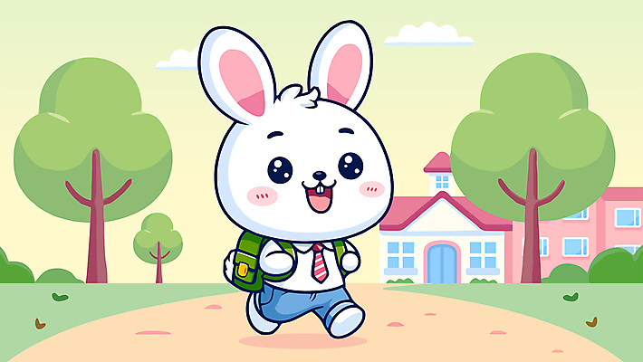 나무 구름 길 가방 일러스트 학교 사람없음 일상 걷기 숲 토끼캐릭터 하교 벡터 국내일러스트 AI파일 자연요소 식물 잡화 교육 동물캐릭터 모션 라이프 토끼 등하교 파일형식