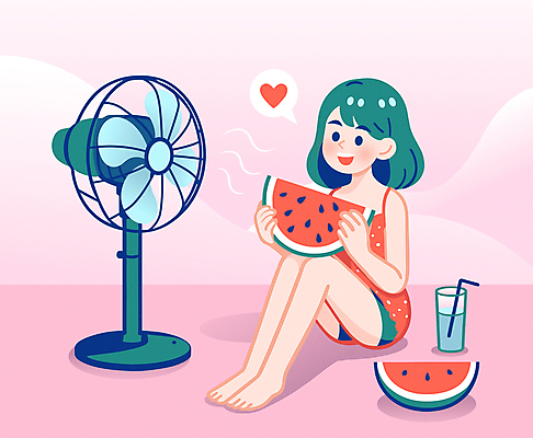 전신 라이프스타일 여자 행복 어린이 분홍색 과일 일러스트 휴식 수박 실내 한명 들기 소녀 여름휴가 선풍기 시원함 물컵 극복 소녀한명만 국내일러스트 AI파일 1 감정 컬러 컨셉 모션 휴가 사람 내부 생활 컵 가전제품 여자한명만 소녀만 파일형식 벡터 여름_계절