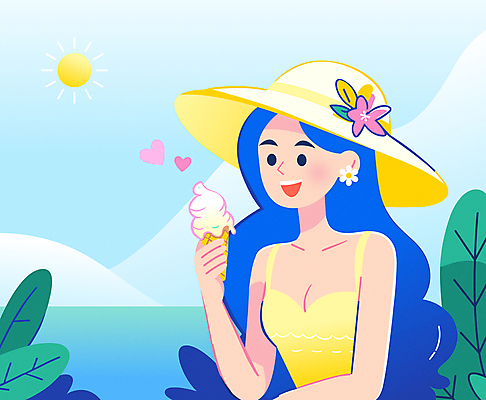 모자 라이프스타일 여자 바다 일러스트 휴식 아이스크림 한명 미소 들기 상반신 성인 파란색 여름휴가 태양 달콤 시원함 비치웨어 소프트아이스크림 극복 성인여자한명만 국내일러스트 AI파일 자연요소 1 잡화 옷 컬러 컨셉 모션 휴가 디저트 표정 사람 생활 맛 여자한명만 성인여자만 파일형식 벡터 여름_계절