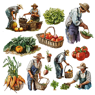 전신 모자 남자 중년 농업 토마토 일러스트 호박 수채화 들기 여러명 상반신 세트 당근 농촌 농부 농기구 비트 중년남자만 라탄바구니 국내일러스트 AI파일 직업 잡화 산업 다수 채소 모션 뿌리채소 사람 성인 바구니 시골 남자만 중년만 파일형식 벡터