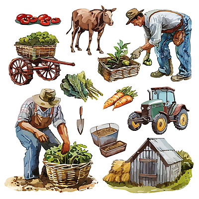 전신 모자 남자 중년 농업 토마토 일러스트 수채화 두명 건물 세트 농촌 소 농부 농기구 모종삽 트랙터 중년남자만 라탄바구니 국내일러스트 AI파일 직업 건축물 잡화 산업 채소 포유류 사람 성인 바구니 시골 농기계 삽 특수차량 남자만 중년만 파일형식 벡터