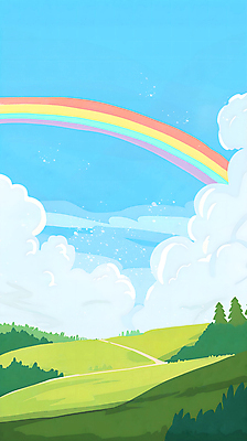 PSD 나무 구름 길 무지개 일러스트 자연 하늘 풍경 잔디 초원 사람없음 여름 풀 국내일러스트 자연요소 식물 계절 생태계 파일형식