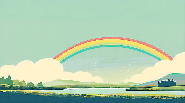 PSD 나무 구름 무지개 일러스트 자연 하늘 산 풍경 잔디 초원 사람없음 초록색 물 여름 강 풀 국내일러스트 자연요소 식물 계절 컬러 생태계 파일형식