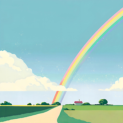 PSD 나무 구름 무지개 일러스트 자연 하늘 주택 풍경 잔디 초원 사람없음 여름 국내일러스트 자연요소 식물 계절 건물 생태계 파일형식