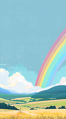 PSD 나무 구름 길 무지개 일러스트 자연 하늘 산 풍경 잔디 초원 사람없음 여름 풀 국내일러스트 자연요소 식물 계절 생태계 파일형식