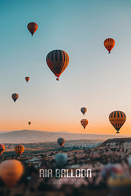PSD 구름 편집이미지 자연 하늘 사람없음 마을 노을 열기구 이미지편집 자연요소 항공교통 생태계 파일형식