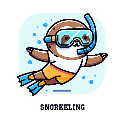 바다 동물캐릭터 일러스트 물놀이 사람없음 물 여름 귀여움 수영 스노클링 오리발 스노클링용품 나무늘보 일러캐릭터 AI파일 자연요소 동물 캐릭터 계절 스포츠용품 컨셉 놀이 수상스포츠 파일형식 벡터