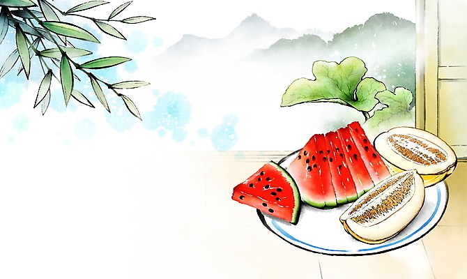 PSD 접시 잎 일러스트 붓터치 단면 산 수박 풍경 사람없음 여름 마루 대청 동양화 번짐 참외 카피스페이스 국내일러스트 식물 식기 계절 과일 한옥 바닥 미술 공백 파일형식 효과
