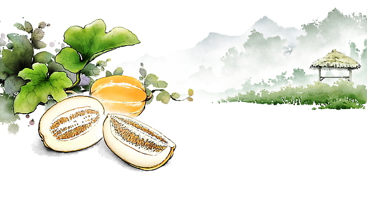 PSD 잎 일러스트 붓터치 단면 산 풍경 사람없음 여름 덩굴 숲 동양화 번짐 참외 원두막 카피스페이스 국내일러스트 식물 계절 과일 미술 공백 파일형식 효과