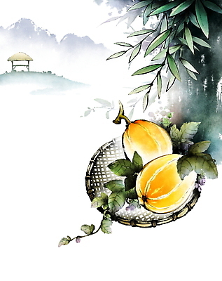 PSD 일러스트 붓터치 산 풍경 사람없음 여름 바구니 덩굴 동양화 언덕 번짐 참외 원두막 카피스페이스 국내일러스트 식물 계절 과일 미술 공백 파일형식 효과