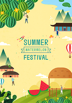 전신 남자 밭 일러스트 산 수박 한옥 이벤트 여러명 성인 여름 노란색 열기구 농촌 시골 정자 가랜드 성인남자만 수박축제 국내일러스트 AI파일 한국전통 건축물 계절 컬러 다수 고건축 농업 과일 항공교통 사람 축제 파티용품 남자만 성인만 파일형식 벡터