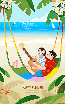 PSD 커플 여자 남자 잎 일러스트 안기 그림자 들기 성인 해변 두명 눕기 기타 보트 해먹 열대꽃 성인만 국내일러스트 식물 꽃 바다 배_교통 관계 모션 현악기 사람 침대 파일형식