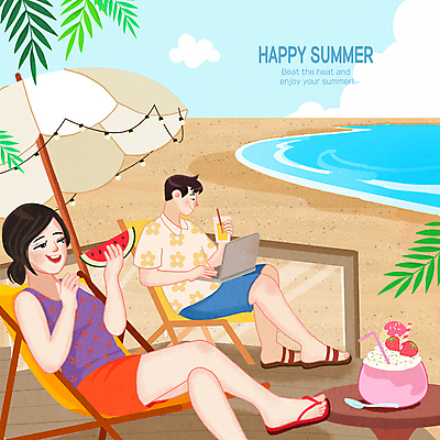 PSD 커플 여자 남자 음료 일러스트 탁자 아이스크림 조명 수박 들기 앉기 성인 해변 두명 노트북 카페 다리꼬기 파라솔 선베드 성인만 국내일러스트 바다 가구 의자 과일 관계 모션 디저트 사람 전자제품 상점 파일형식