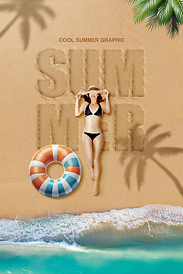 전신 PSD 서양인 백인 편집이미지 모자 여자 바다 그림자 한명 20대 성인 타이포그라피 해변 여름 비키니 모래사장 야자수 눕기 튜브 성인여자한명만 이미지편집 외국인 나무 문자 1 잡화 계절 수영복 모션 사람 청년 여자한명만 성인여자만 파일형식