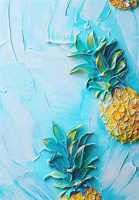 JPG 편집이미지 페인팅 붓터치 사람없음 노란색 파인애플 그림 질감 작품 유화 편집실사 컬러 과일 미술 CG 열대과일 파일형식