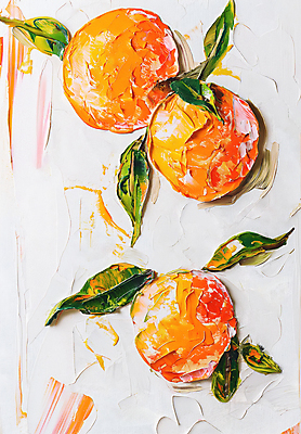 JPG 편집이미지 잎 오렌지 페인팅 붓터치 사람없음 주황색 나뭇가지 그림 질감 작품 유화 편집실사 나무 식물 컬러 과일 미술 CG 파일형식