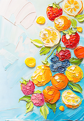 JPG 편집이미지 잎 페인팅 딸기 붓터치 귤 사람없음 컬러풀 그림 질감 작품 베리 유화 편집실사 식물 컬러 과일 미술 CG 파일형식