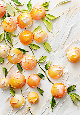 JPG 편집이미지 열매 잎 페인팅 붓터치 사람없음 노란색 나뭇가지 그림 질감 작품 유화 편집실사 나무 식물 컬러 미술 CG 파일형식