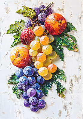 JPG 편집이미지 잎 페인팅 포도 붓터치 귤 사람없음 컬러풀 그림 질감 작품 베리 유화 편집실사 식물 컬러 과일 미술 CG 파일형식