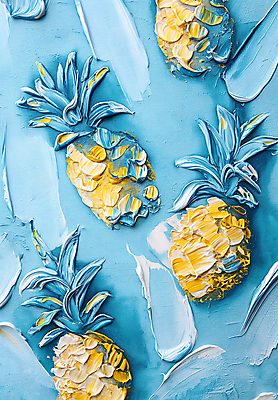 JPG 편집이미지 페인팅 붓터치 사람없음 노란색 파인애플 그림 질감 작품 유화 편집실사 컬러 과일 미술 CG 열대과일 파일형식