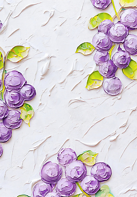 JPG 편집이미지 잎 페인팅 포도 붓터치 사람없음 보라색 그림 질감 작품 유화 편집실사 식물 컬러 과일 미술 CG 파일형식