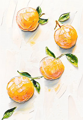 JPG 편집이미지 잎 오렌지 페인팅 붓터치 사람없음 주황색 나뭇가지 그림 질감 작품 유화 편집실사 나무 식물 컬러 과일 미술 CG 파일형식