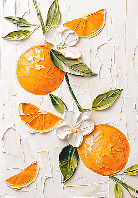 JPG 편집이미지 꽃 조각 잎 오렌지 페인팅 붓터치 사람없음 주황색 나뭇가지 그림 질감 작품 유화 편집실사 나무 식물 컬러 과일 미술 CG 파일형식