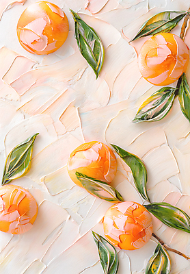 JPG 편집이미지 잎 패턴 오렌지 페인팅 붓터치 사람없음 주황색 그림 질감 작품 유화 편집실사 식물 컬러 무늬 과일 미술 CG 파일형식