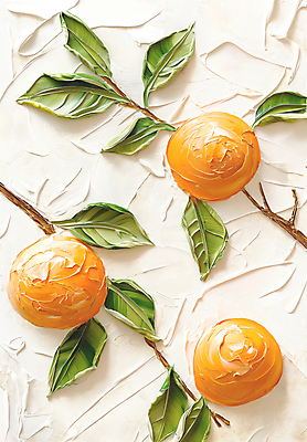 JPG 편집이미지 잎 오렌지 페인팅 붓터치 사람없음 주황색 나뭇가지 그림 질감 작품 유화 편집실사 나무 식물 컬러 과일 미술 CG 파일형식