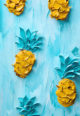 JPG 편집이미지 페인팅 붓터치 사람없음 노란색 파인애플 그림 질감 작품 유화 편집실사 컬러 과일 미술 CG 열대과일 파일형식