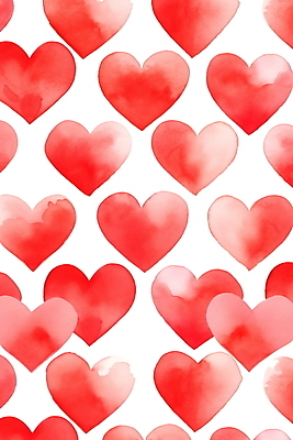 JPG 패턴 일러스트 수채화 사람없음 빨간색 귀여움 하트 하트백그라운드 번짐 국내일러스트 AI일러스트 AI콘텐츠 모양 컬러 백그라운드 컨셉 무늬 파일형식 효과
