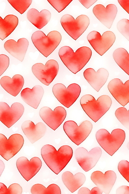 JPG 패턴 일러스트 수채화 사람없음 빨간색 귀여움 하트 하트백그라운드 번짐 국내일러스트 AI일러스트 AI콘텐츠 모양 컬러 백그라운드 컨셉 무늬 파일형식 효과