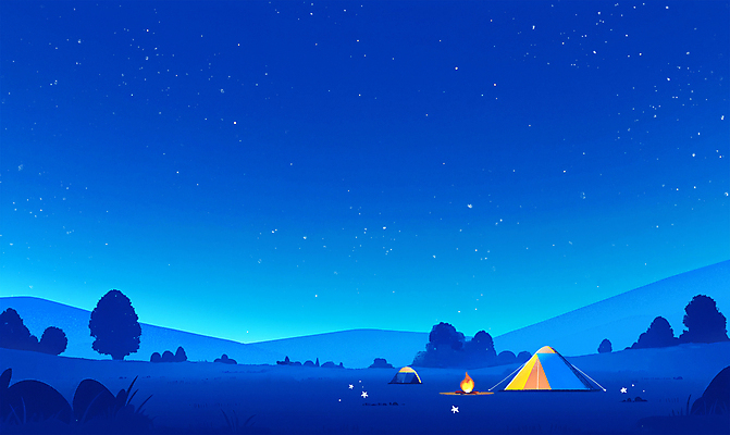 PSD 나무 여행 일러스트 밤하늘 산 아웃도어 텐트 사람없음 여름 파란색 반짝임 캠핑 모닥불 감성 국내일러스트 식물 계절 컬러 컨셉 모션 하늘 불 레저 캠핑도구 야간 파일형식