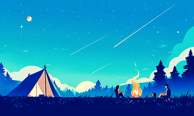 전신 PSD 나무 커플 여자 남자 여행 일러스트 밤하늘 아웃도어 텐트 앉기 잔디 성인 두명 여름 파란색 반짝임 캠핑 유성 모닥불 감성 성인만 국내일러스트 식물 계절 컬러 컨셉 관계 모션 하늘 불 레저 캠핑도구 사람 야간 파일형식