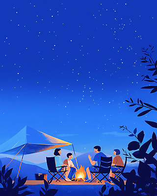 전신 PSD 여자 남자 여행 일러스트 밤하늘 아웃도어 텐트 이야기 앉기 여러명 성인 여름 파란색 친구 반짝임 캠핑 풀 모닥불 감성 수다 성인만 캠핑의자 국내일러스트 식물 계절 컬러 다수 컨셉 의자 관계 모션 하늘 불 레저 캠핑도구 대화 사람 야간 파일형식