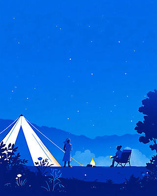 전신 PSD 나무 여자 꽃 여행 일러스트 밤하늘 아웃도어 텐트 앉기 성인 두명 여름 파란색 친구 반짝임 캠핑 풀 모닥불 감성 성인여자만 캠핑의자 국내일러스트 식물 계절 컬러 컨셉 의자 관계 모션 하늘 불 레저 캠핑도구 사람 야간 여자만 성인만 파일형식