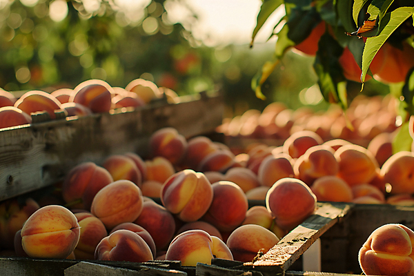 JPG 편집이미지 잎 사람없음 여름 농장 수확 신선 나무상자 과수원 디지털합성 복숭아 편집실사 AI포토 AI콘텐츠 식물 계절 농업 과일 상자 CG 파일형식