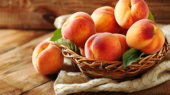 JPG 편집이미지 잎 사람없음 여름 농장 바구니 수확 신선 과수원 천 디지털합성 나무바닥 복숭아 편집실사 AI포토 AI콘텐츠 식물 계절 농업 과일 바닥 직물 CG 파일형식