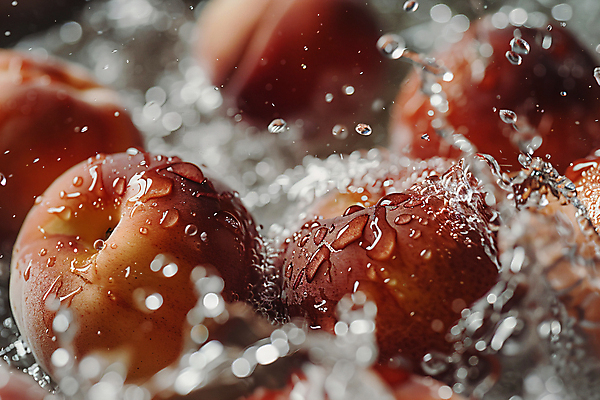 JPG 편집이미지 사람없음 여름 물방울 신선 디지털합성 튀는물 복숭아 편집실사 AI포토 AI콘텐츠 계절 과일 CG 액체표현 스플래쉬 파일형식