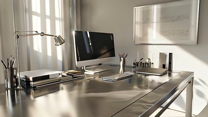 JPG 편집이미지 라이프스타일 액자 사람없음 책 인테리어 햇빛 반사 유행 금속 모니터 스탠드 키보드 커튼 책상 디지털합성 오브젝트 연필꽂이 편집실사 AI포토 AI콘텐츠 디자인 가구 재질 문구용품 조명 생활 컴퓨터 태양 CG 파일형식