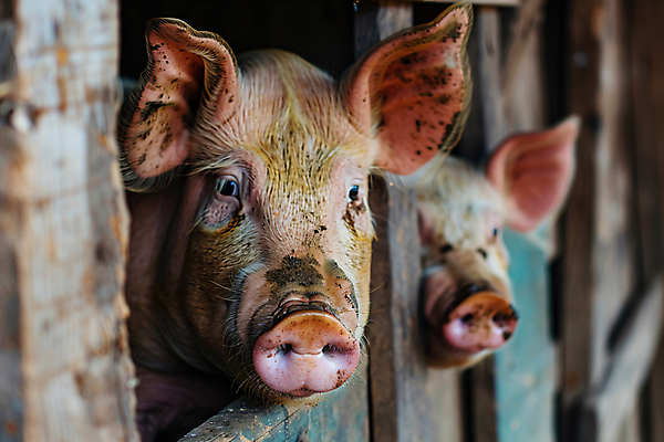 JPG 편집이미지 사람없음 돼지 바이러스 디지털합성 전염 사육장 진흙 양돈장 가축전염병 편집실사 AI포토 AI콘텐츠 포유류 질병 축사 CG 감염 전염병 파일형식