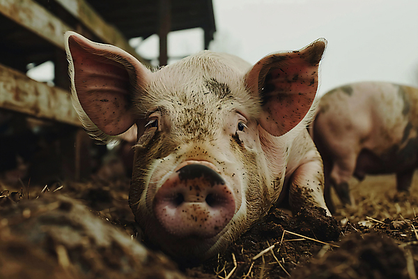 JPG 편집이미지 사람없음 돼지 바이러스 디지털합성 전염 사육장 진흙 양돈장 가축전염병 편집실사 AI포토 AI콘텐츠 포유류 질병 축사 CG 감염 전염병 파일형식
