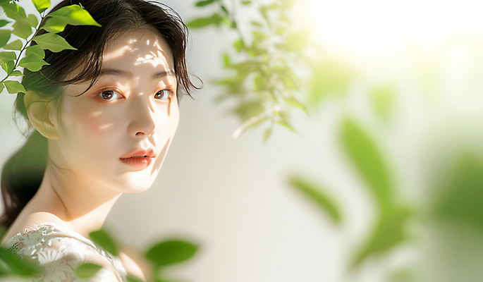 JPG 편집이미지 여자 얼굴 잎 그림자 한명 상반신 성인 햇빛 뷰티 성형수술 이미지 의료성형뷰티 성인여자한명만 편집실사 AI인물포토 AI콘텐츠 식물 1 사람 신체부위 태양 수술 CG 여자한명만 성인여자만 파일형식 AI포토