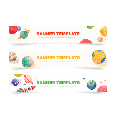 템플릿 배너 배너템플릿 가로배너 과학 학교 수채화 초등학교 사람없음 컬러풀 우주 유치원 행성 로켓 현수막 원형 배너세트 AI파일 도형 교육 컬러 가로 세트 파일형식 벡터