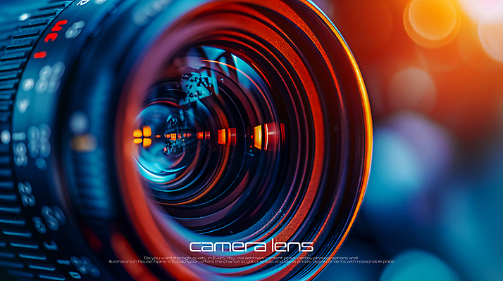 PSD 편집이미지 사람없음 파란색 반사 카메라 주황색 카메라렌즈 DSLR 이미지편집 컬러 전자제품 파일형식