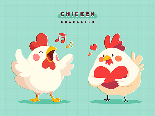 스티커 음표 일러스트 노래 안기 그림자 사람없음 하트 닭캐릭터 민트색 국내일러스트 AI파일 모양 기호 음악 컬러 동물캐릭터 모션 닭 파일형식 벡터