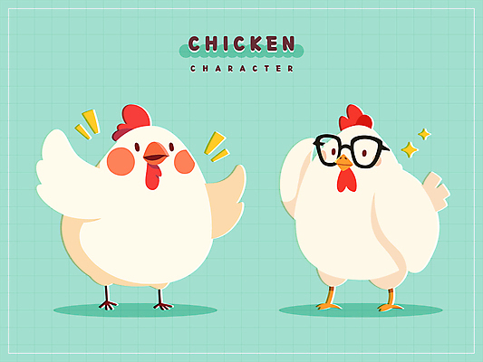 스티커 일러스트 그림자 사람없음 반짝임 닭캐릭터 날갯짓 민트색 안경낌 국내일러스트 AI파일 안경 컬러 동물캐릭터 모션 닭 파일형식 벡터