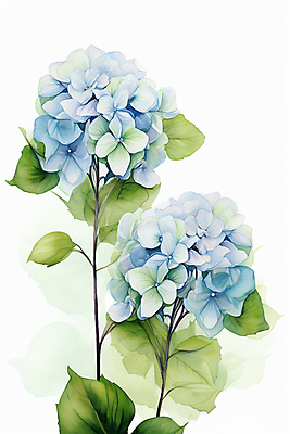 JPG 무료이미지 잎 일러스트 수채화 사람없음 파란색 물감 수국 국내일러스트 AI일러스트 AI콘텐츠 식물 꽃 컬러 미술도구 파일형식